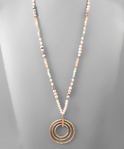 Stone & Glass Bead Triple Circle Necklace