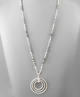 Stone & Glass Bead Triple Circle Necklace