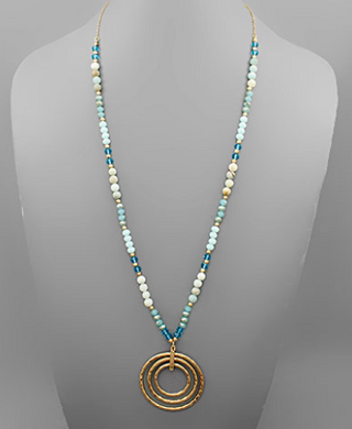 Stone & Glass Bead Triple Circle Necklace