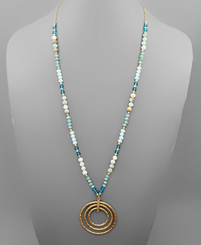 Stone & Glass Bead Triple Circle Necklace