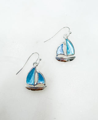 Splash Of Sea Sail Boat Earrings
