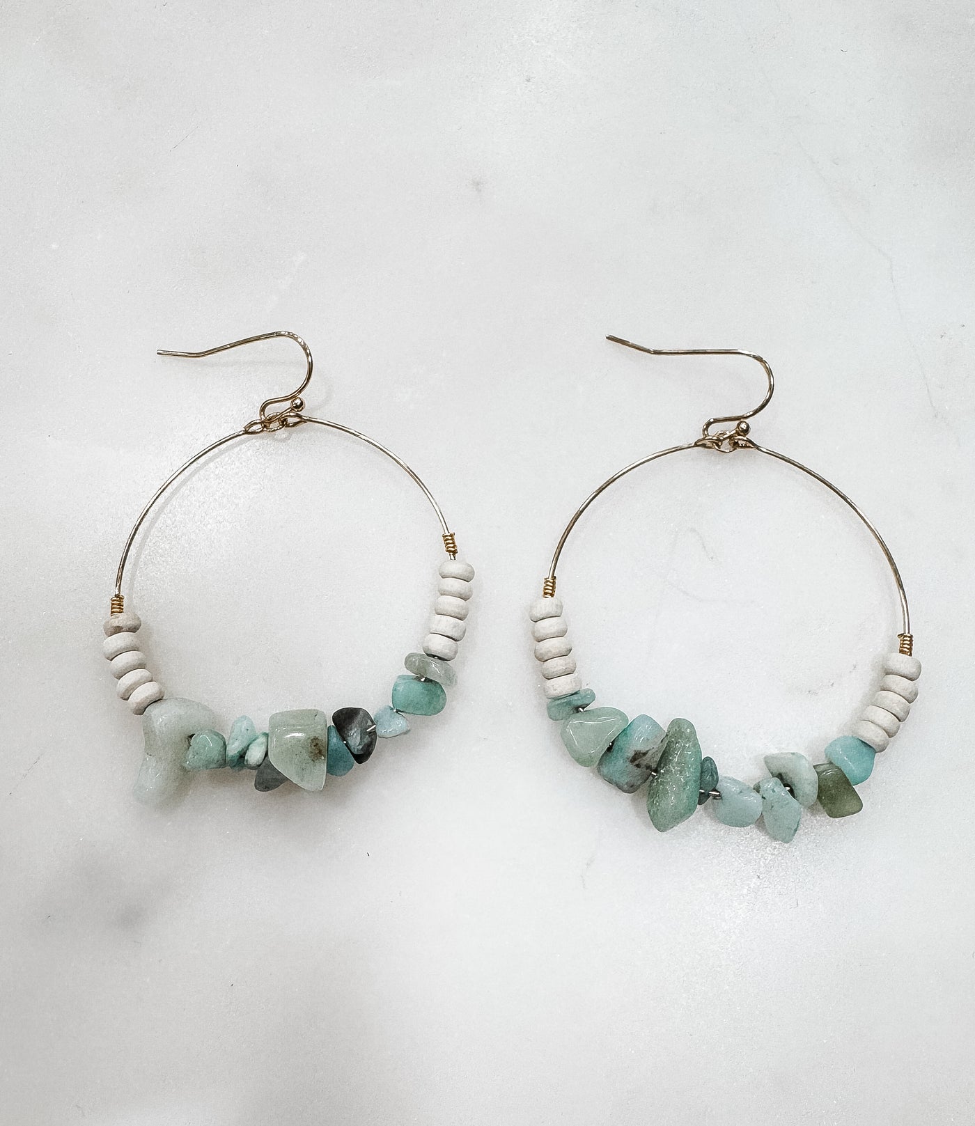 Stone and Wooden Hoop Earrings