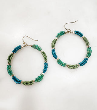 Beaded Two Tone Hoop Earrings