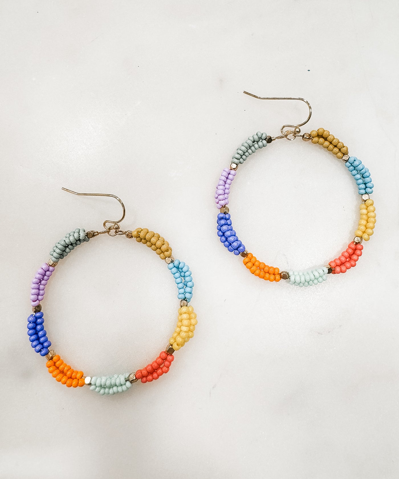 Beaded Two Tone Hoop Earrings