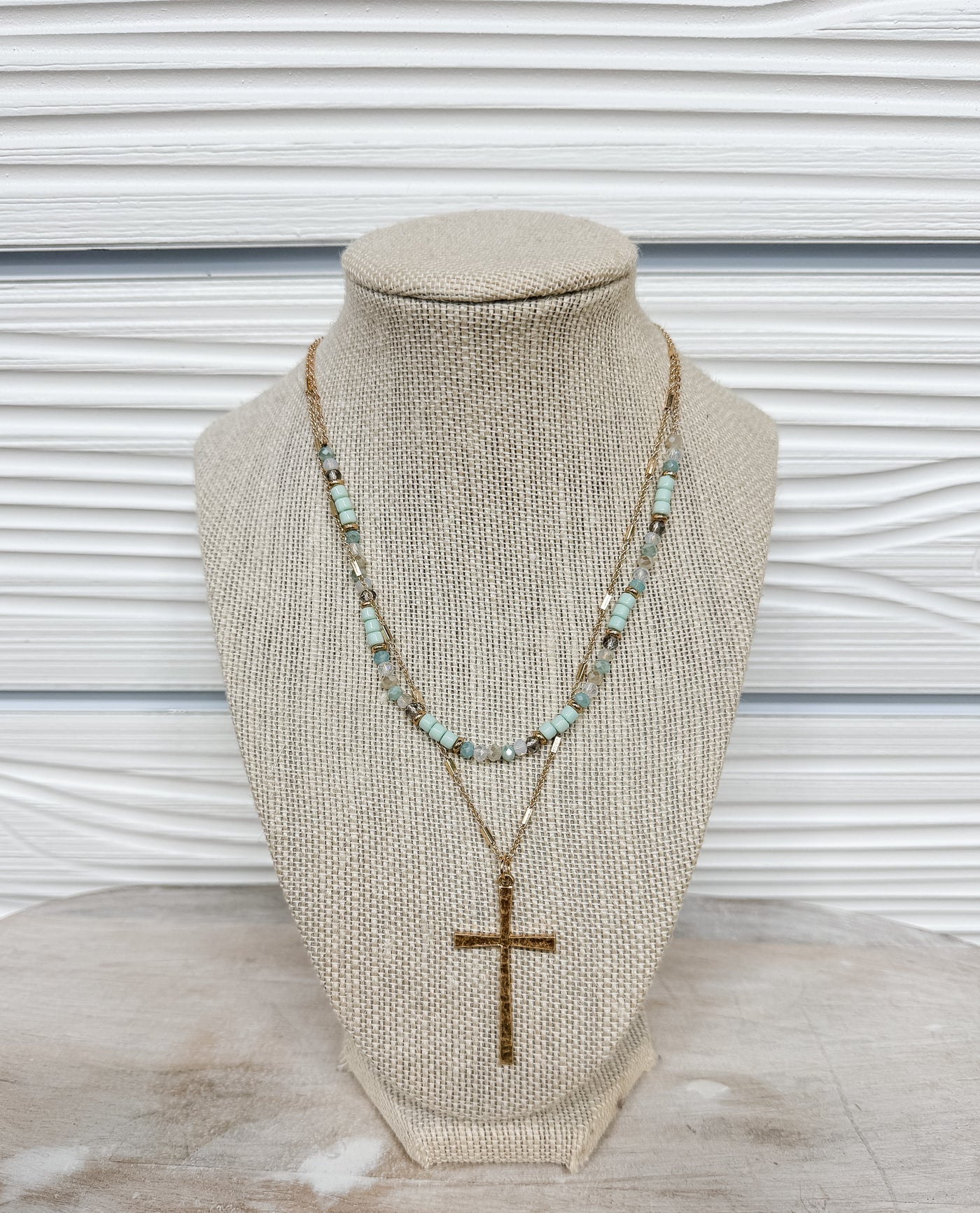 Cross and Beaded Double Necklace