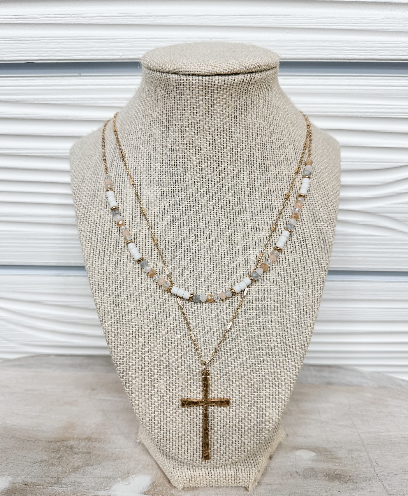 Cross and Beaded Double Necklace