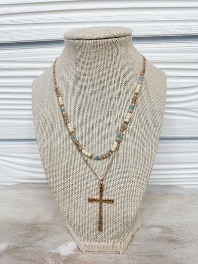 Cross and Beaded Double Necklace