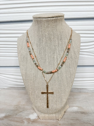 Cross and Beaded Double Necklace