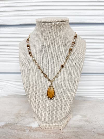 Natural & Crystal Beaded Pendant Necklace