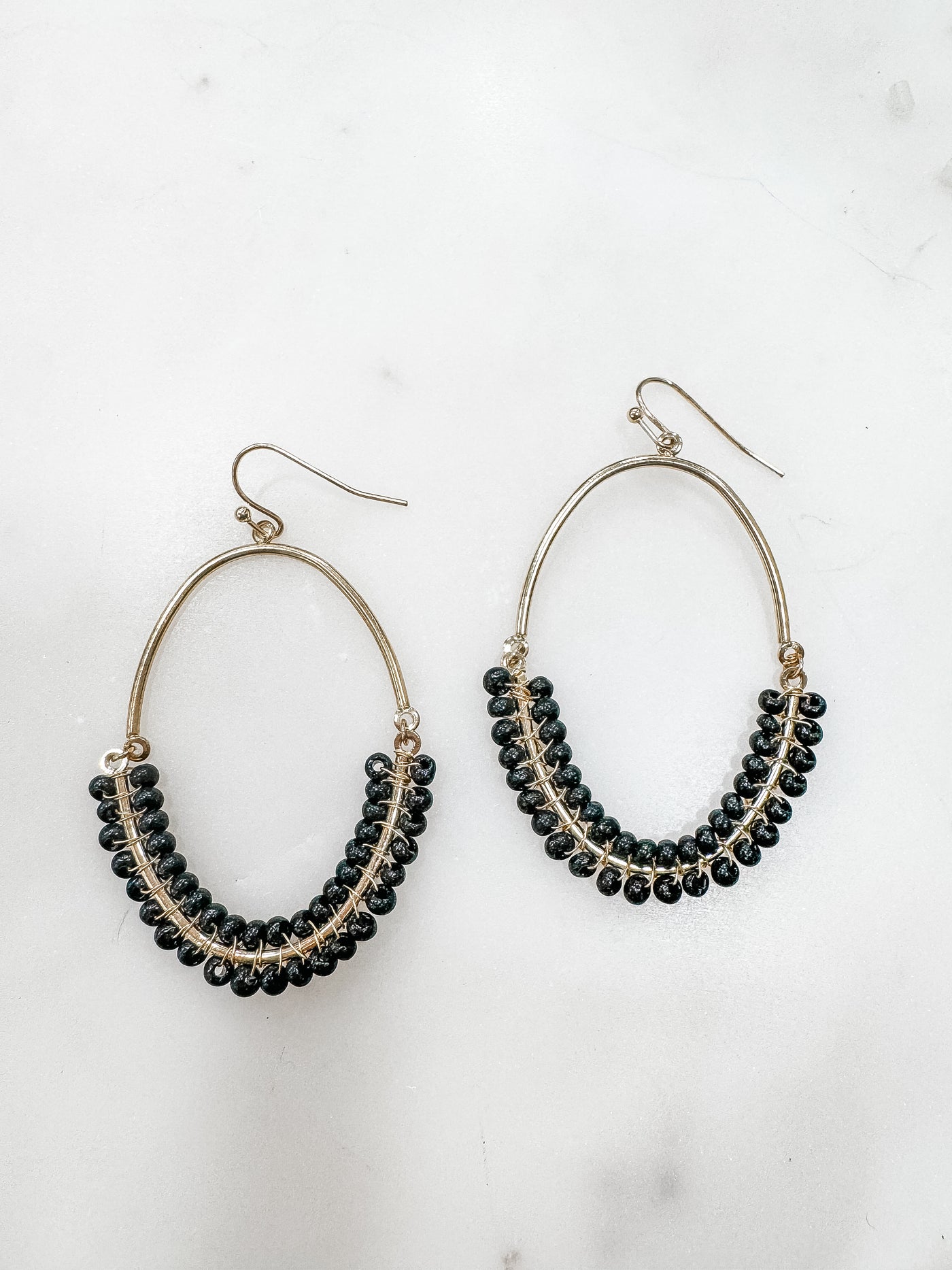 Oval Semi-Beaded Earrings