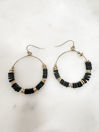 Carmen Wood and Bead Hoop Earrings