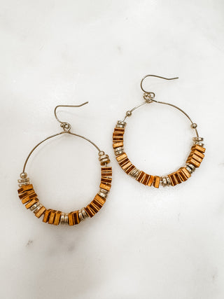 Carmen Wood and Bead Hoop Earrings