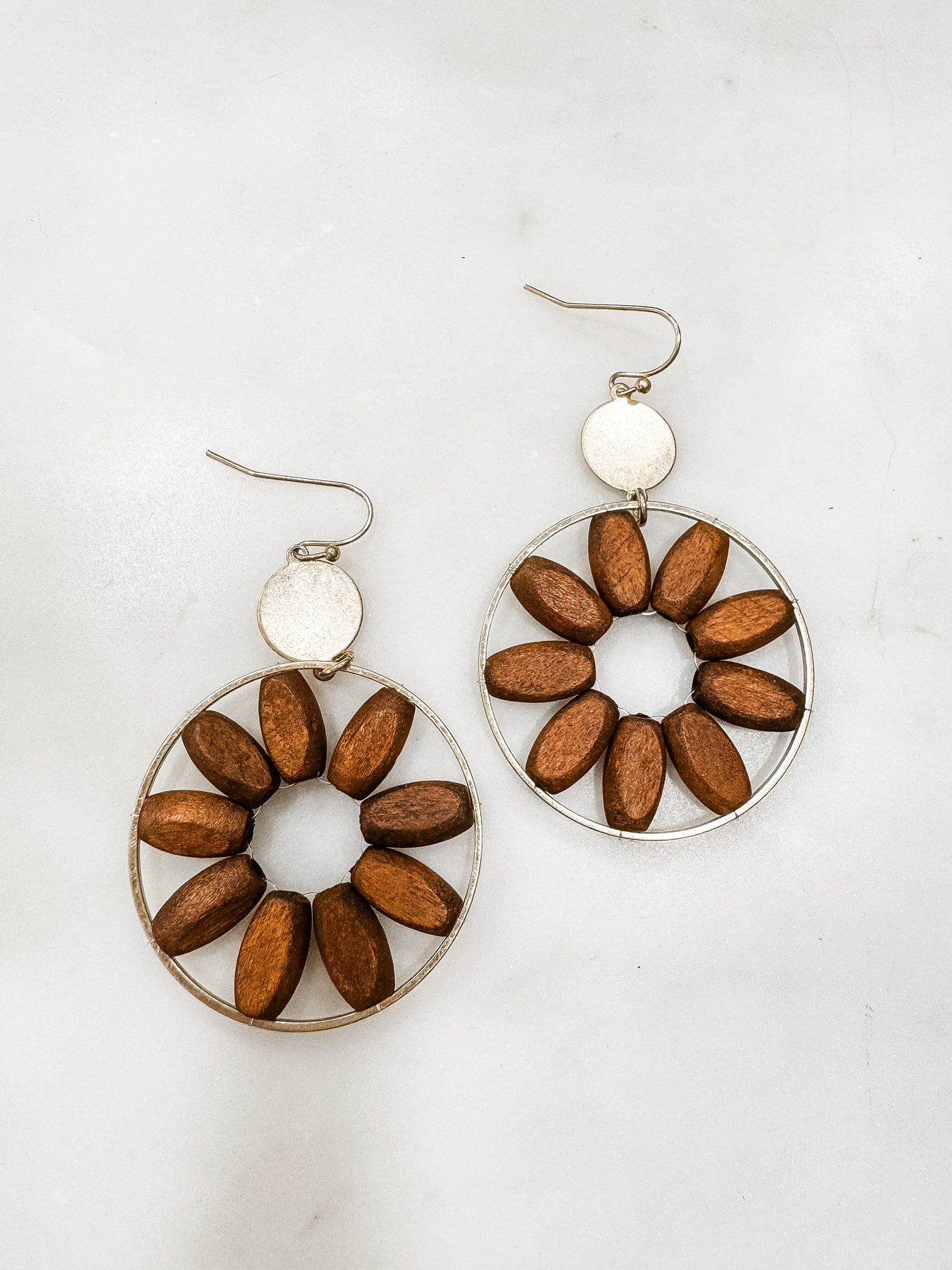 Wooden Bead Flower Dangle Earrings