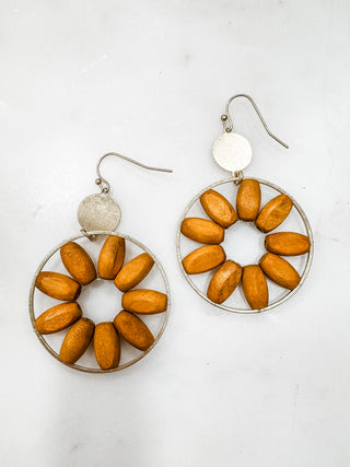 Wooden Bead Flower Dangle Earrings