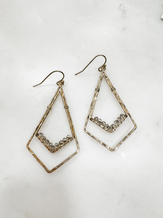 Hammered Metal and Bead Kite Shaped Earring