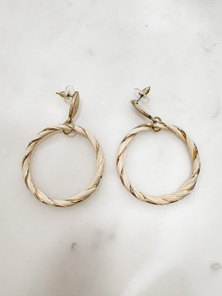 Twisted Gold and Cream Hoop Earrings