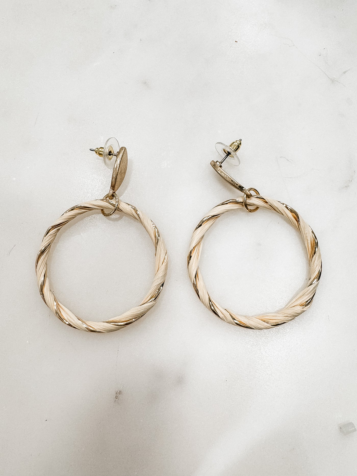 Twisted Gold and Cream Hoop Earrings