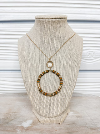 Beaded Round and Crystal Accent Long Necklace