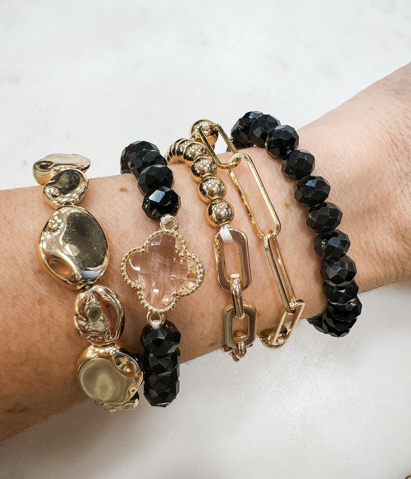 No Words Bead and Gold Bracelet Set