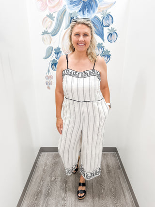 TRIBAL Embroidered Tassel Straps Jumpsuit