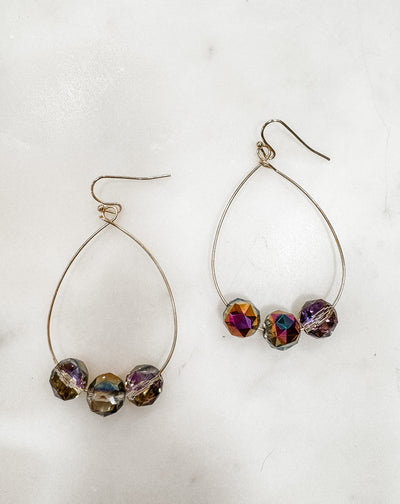 Crystal Stone Teardrop Hoop Earrings