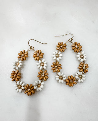 Wood Color Flower Teardrop Earrings