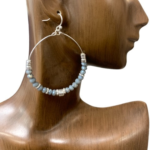 Crystal & Silver Beaded Hoop Earrings