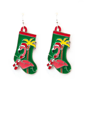 Flamingo Christmas Stocking Earrings