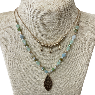 Hammered Teardrop Stone 2 Piece Necklace