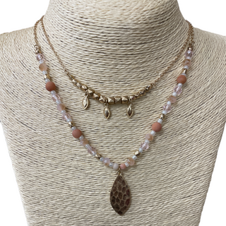 Hammered Teardrop Stone 2 Piece Necklace