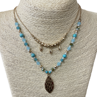 Hammered Teardrop Stone 2 Piece Necklace