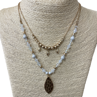 Hammered Teardrop Stone 2 Piece Necklace