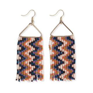 Whitney Chevron & Diagonal Stripe Beaded Fringe Earrings