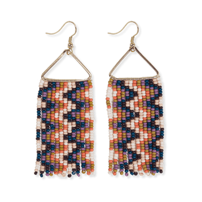 Whitney Chevron & Diagonal Stripe Beaded Fringe Earrings