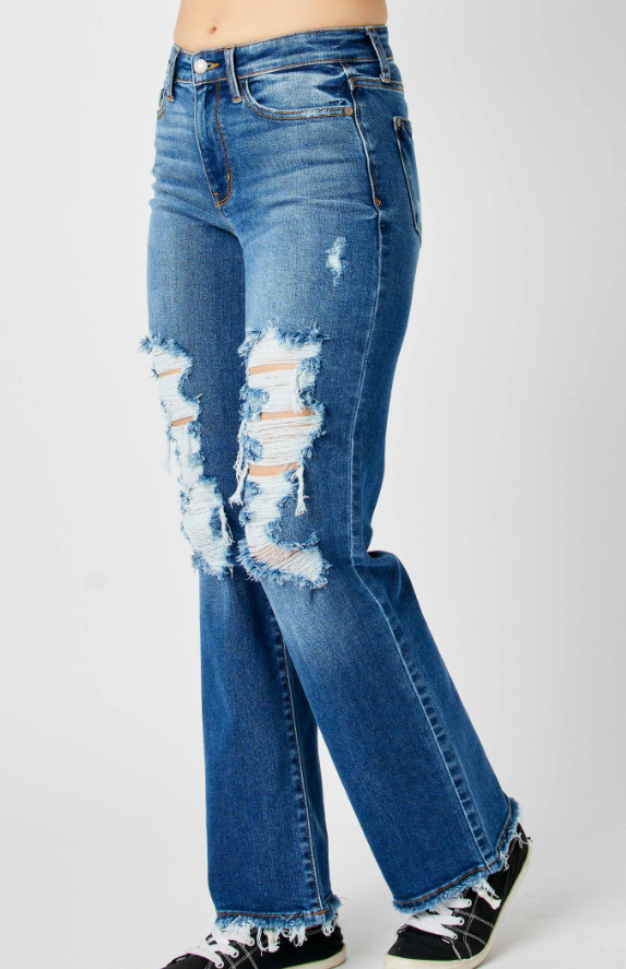 Judy Blue Mid Rise Distressed Dad Jeans