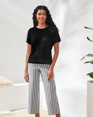 Tribal Dolman Short Sleeve Ribbed Knit Top