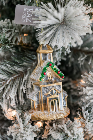 Holiday Glass Church Ornament
