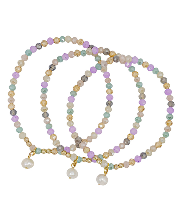 Glass Bead & Pearl Stretch Bracelet