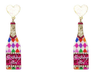 Happy Birthday Glitter Champagne Bottle Earring