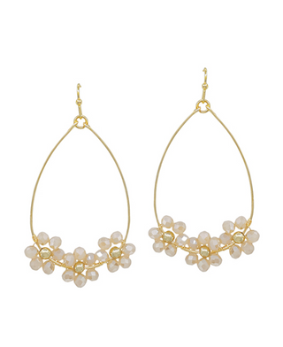 Teardrop Beaded Flower Earrings