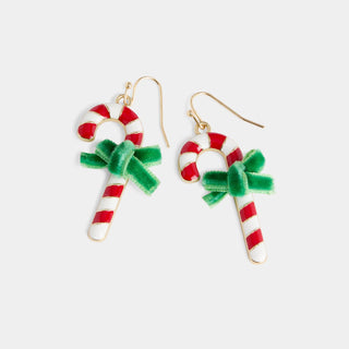 Velvet Bow Candy Cane Earring
