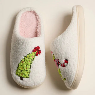 Grinch Monster Holiday Embroidery Slippers