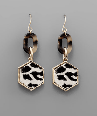 Animal Print Leather Hexagon Earrings - Bray and Em Boutique