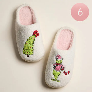 Grinch Monster Holiday Embroidery Slippers