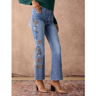 Bambu Soft Flare Leaf Embroidered Jean - Bray and Em Boutique