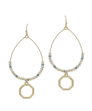 Beaded Teardrop w/ Metal Hexagon Charm Earring - Bray and Em Boutique