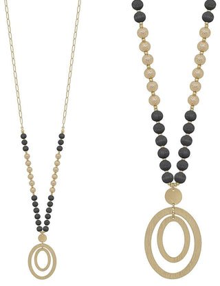 Beaded with Double Oval Gold Drop Necklace - Bray and Em Boutique