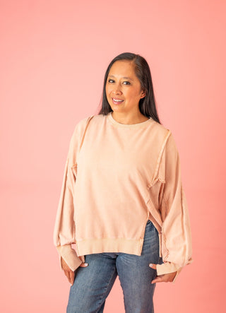 Becoming Yourself Lace Terry Knit Top - Bray and Em Boutique