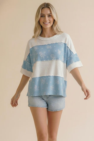 Bloom Block Ribbed Top - Bray and Em Boutique