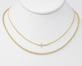Braided Chain with Cross Layered Necklace - Bray and Em Boutique